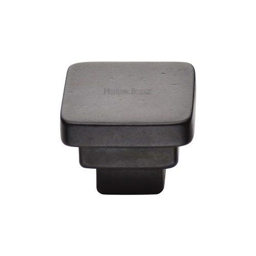 Rustic Bronze Cabinet Knob Square Stepped Design